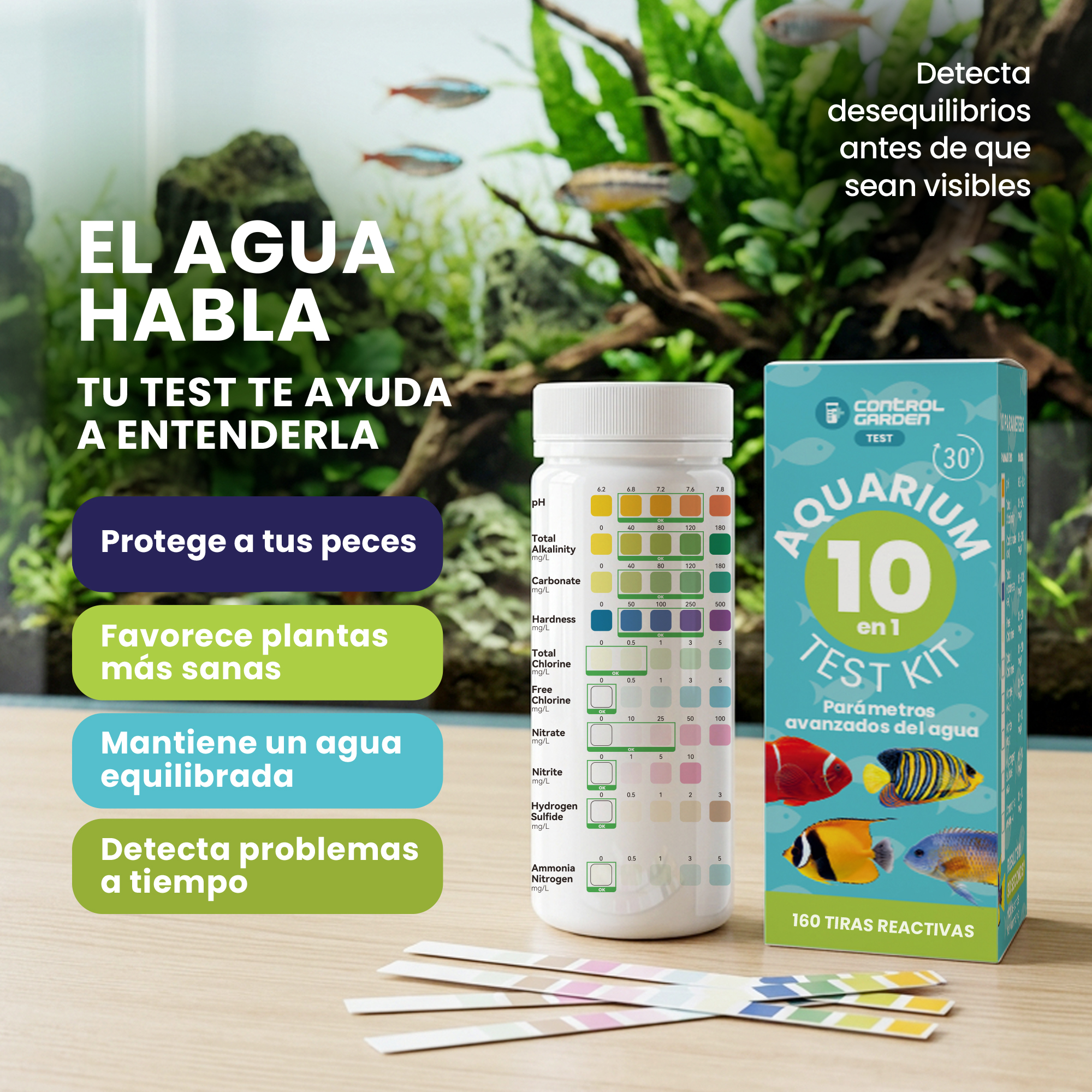 Kit de 160 Tiras Reactivas para Acuario 10 en 1 de Control Garden · foto 6