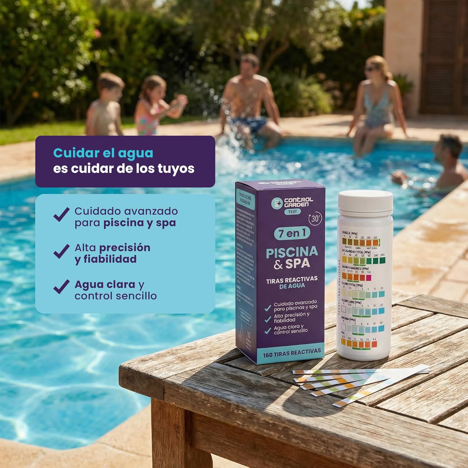 Tiras pH reactivas 7 en 1 para análisis de agua de piscina · foto 3