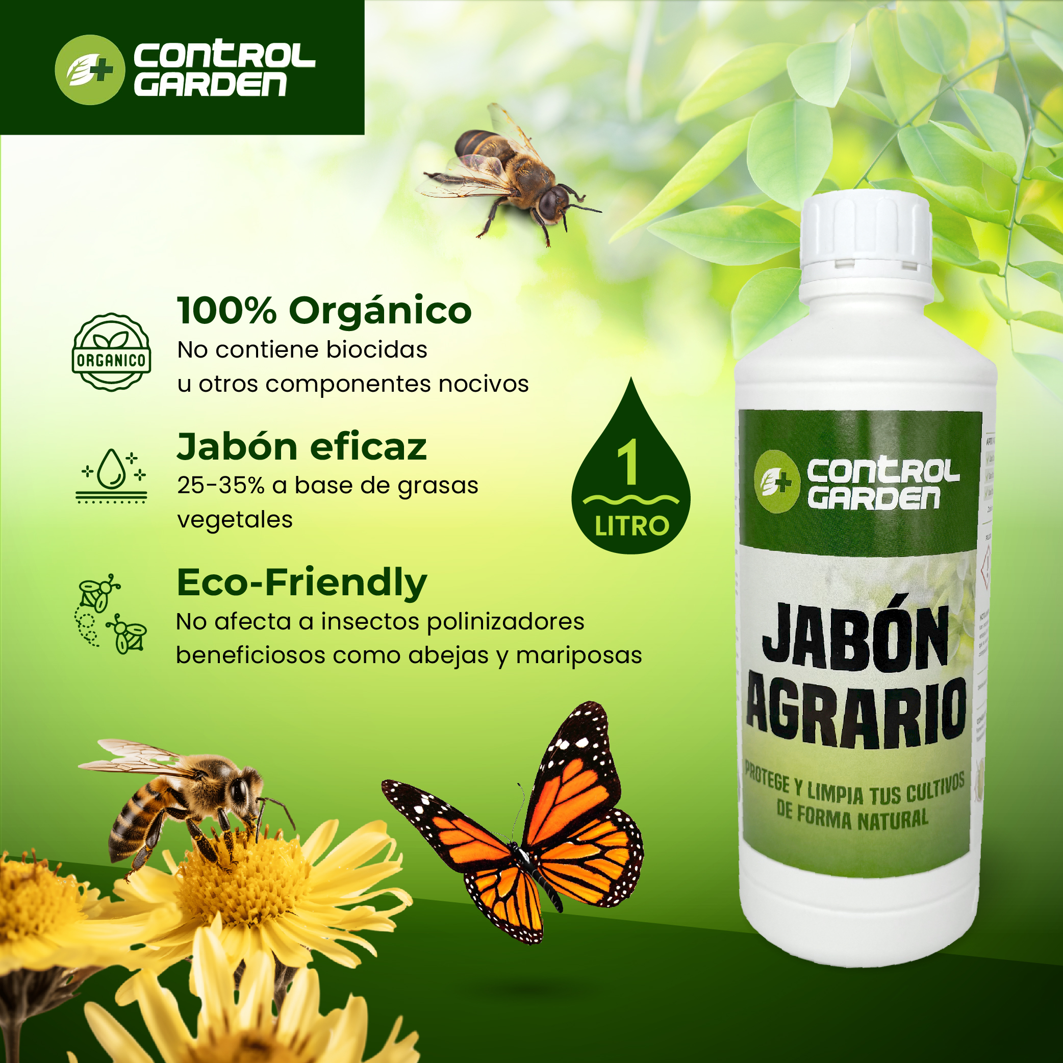 Jabón agrario potásico Control Garden 1 L para eliminar plagas · foto 4