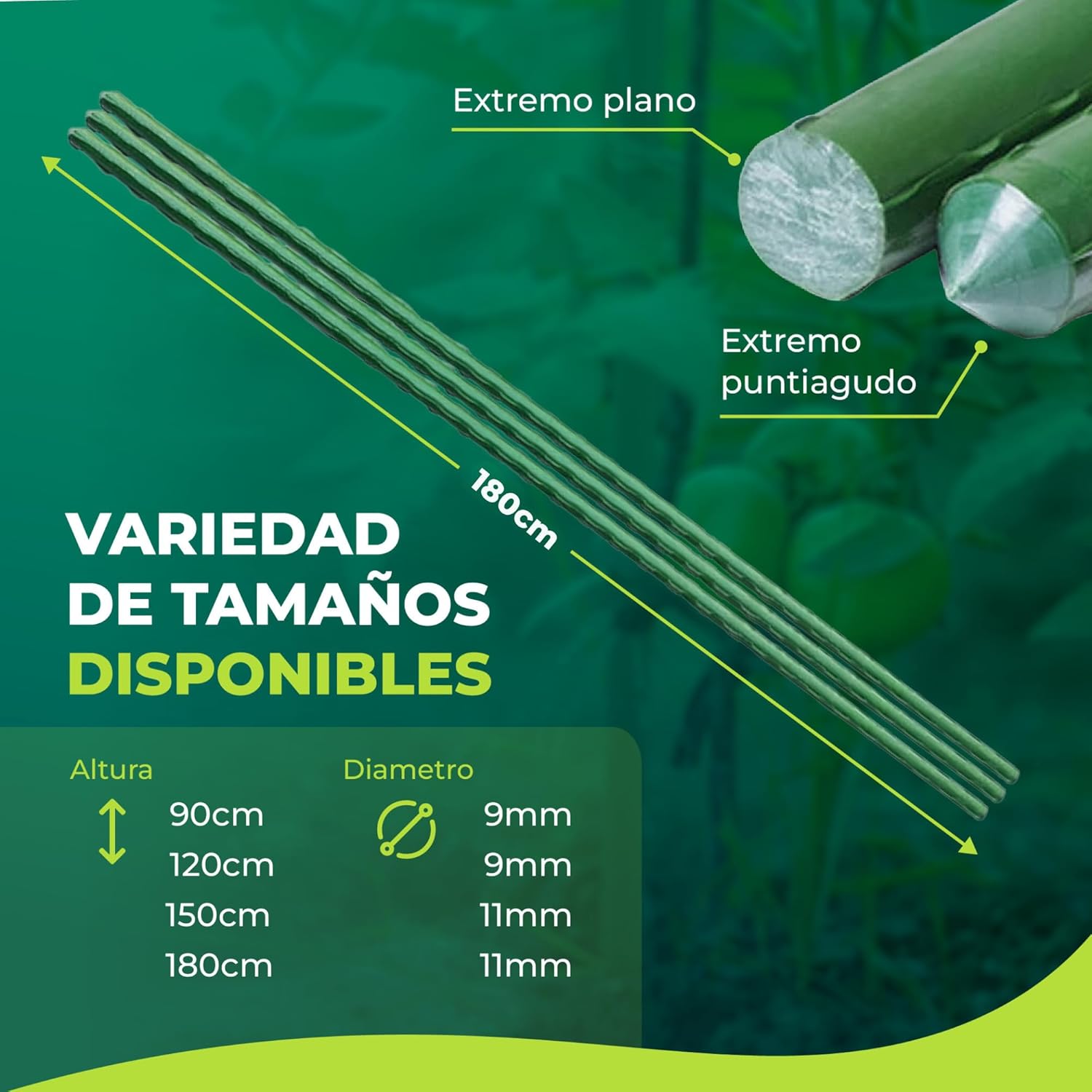 Pack de 30 tutores de acero recubiertos de PVC de 90 cm para jardinería · foto 5
