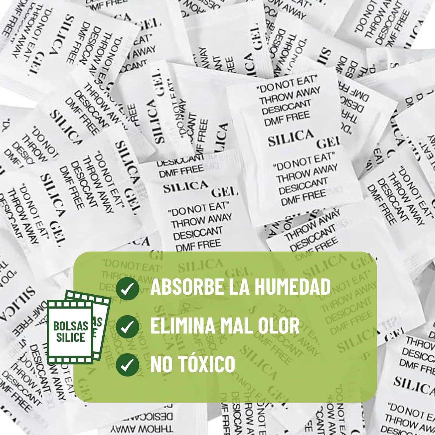 Pack de 100 bolsitas de gel de sílice de 1g para controlar la humedad y eliminar malos olores. · foto 2