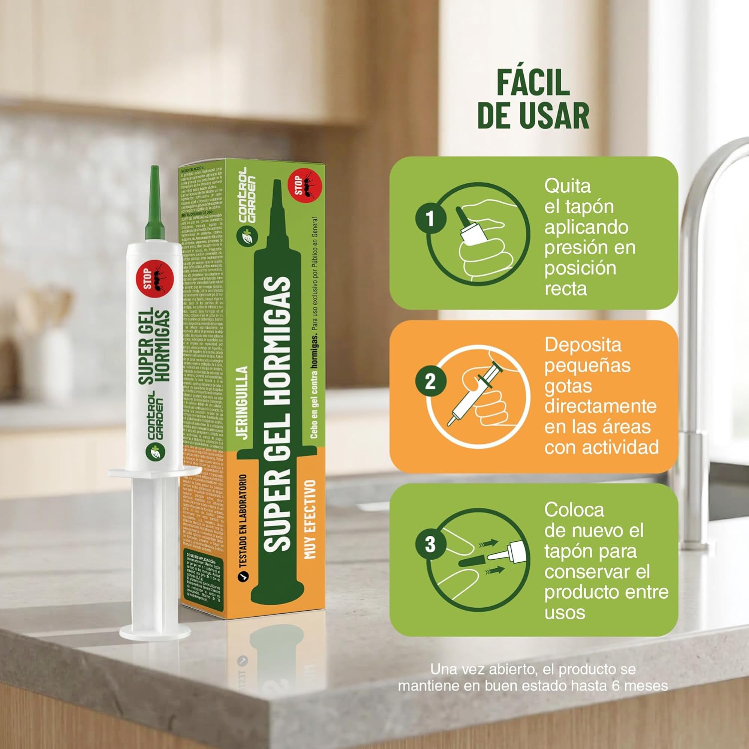 Pack de 3 jeringas de gel antihormigas Control Garden para eliminar hormigas en casa y jardín · foto 2