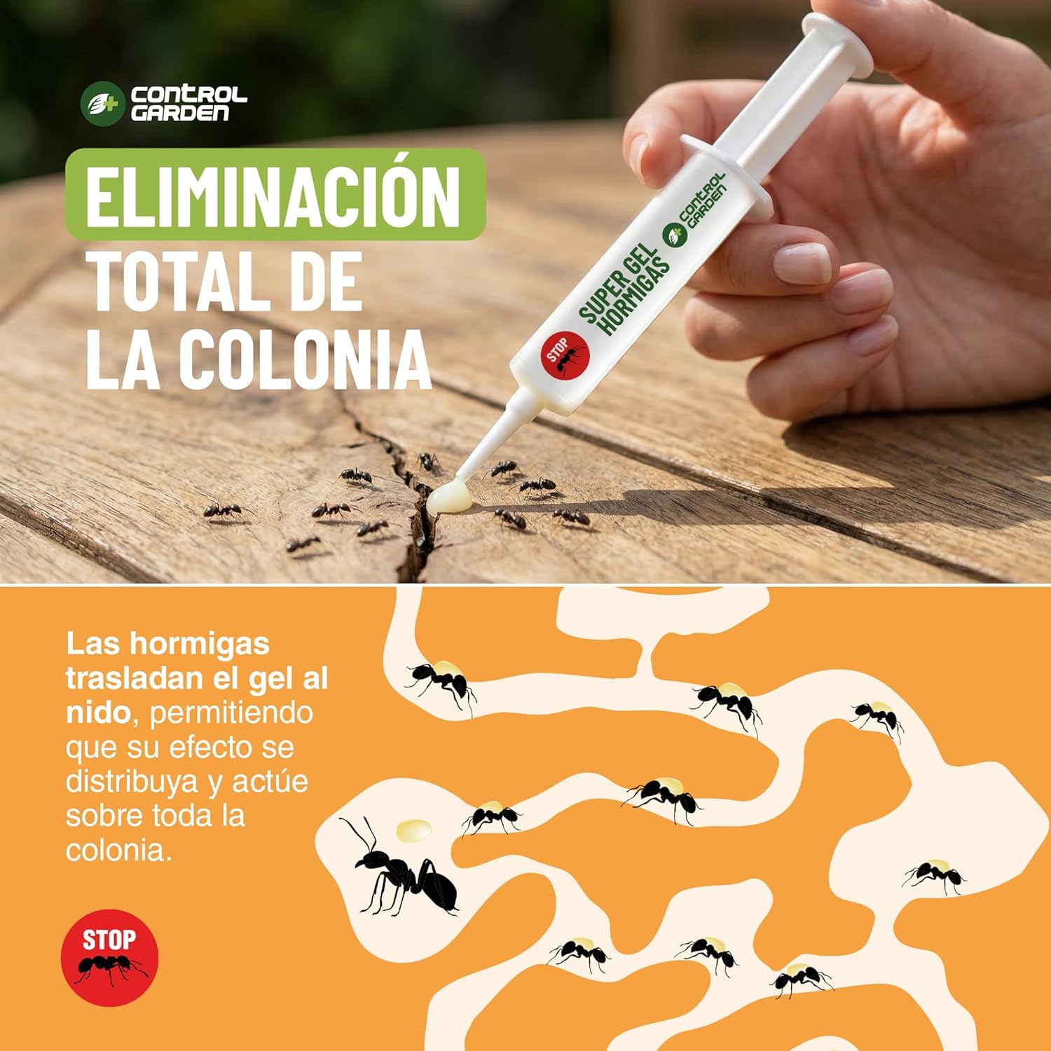 Pack de 3 jeringas de gel antihormigas Control Garden para eliminar hormigas en casa y jardín · foto 6