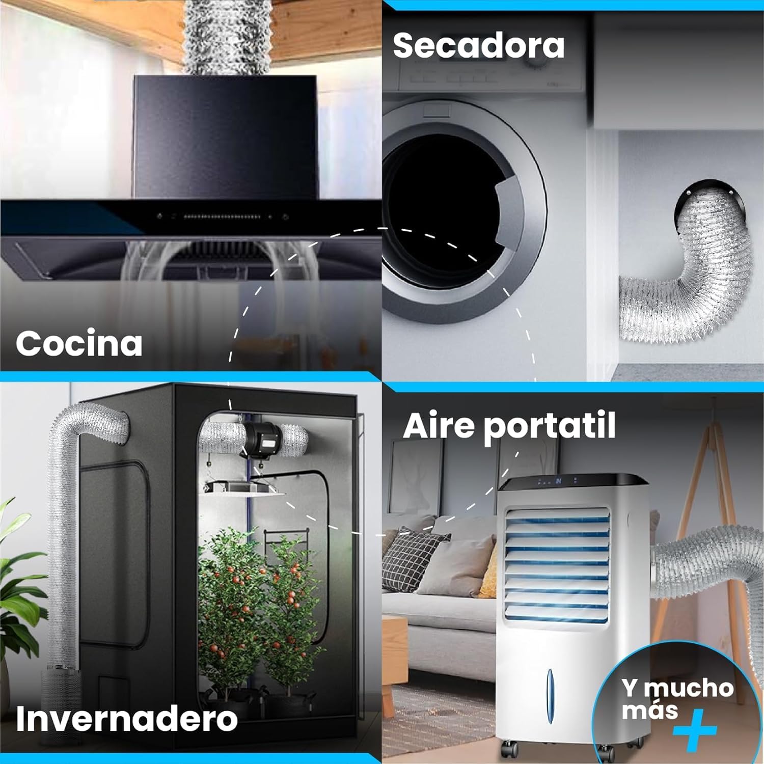 Conducto de aire flexible de aluminio plateado de 10 m y 315 mm de diámetro con abrazaderas · foto 4