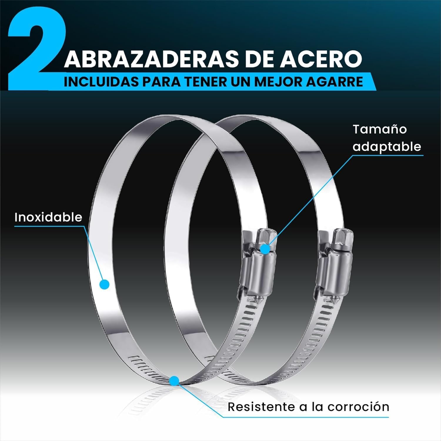 Tubo flexible de aluminio plateado de 254 mm y 10 m con abrazaderas para ventilación · foto 3