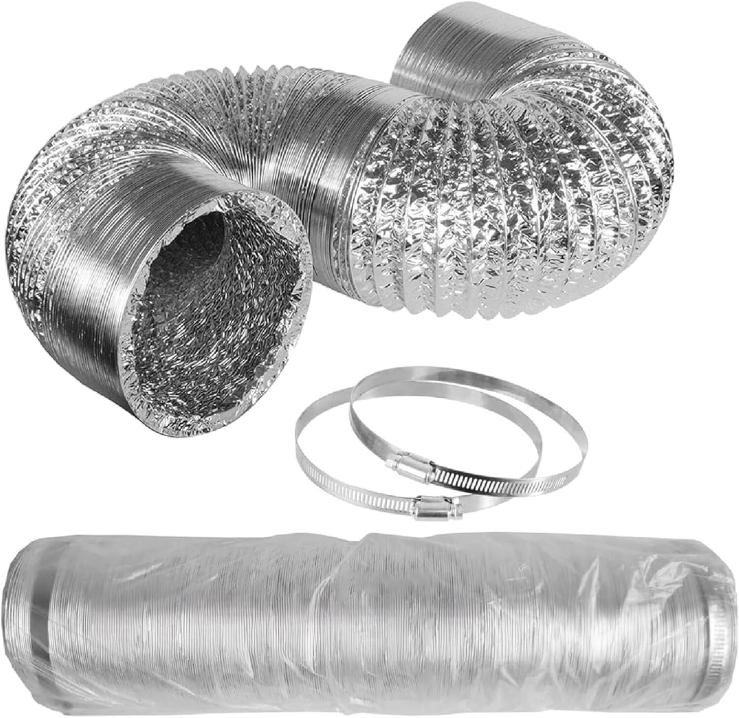 Conducto flexible de aluminio plateado de 5 m y 254 mm con abrazaderas para ventilación · foto 5