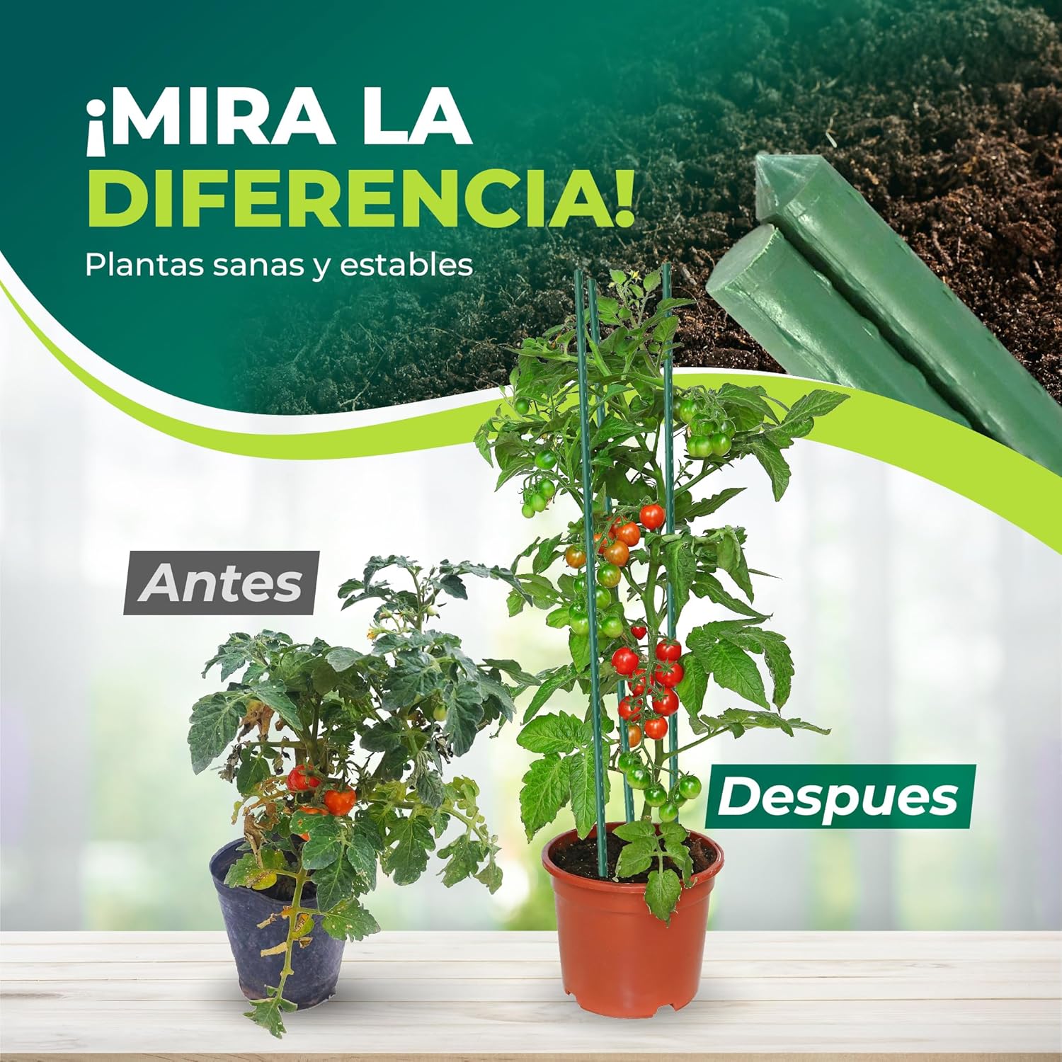 Pack de 10 tutores de acero recubiertos de PVC de 180 cm para plantas · foto 3